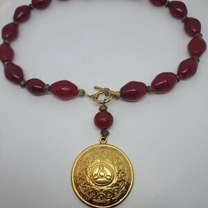 Vintage (1980s) Glass & Brass Necklace by Essex